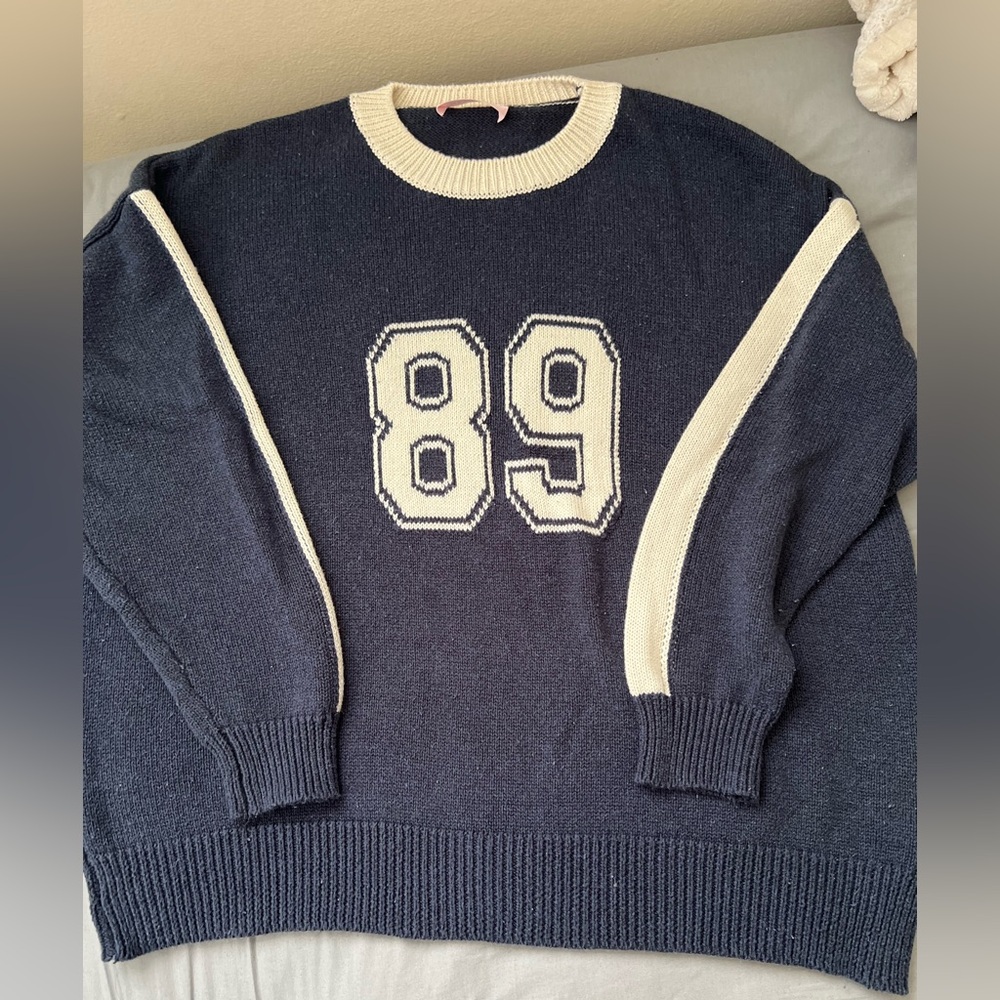Navy and White Sweater with Number Design